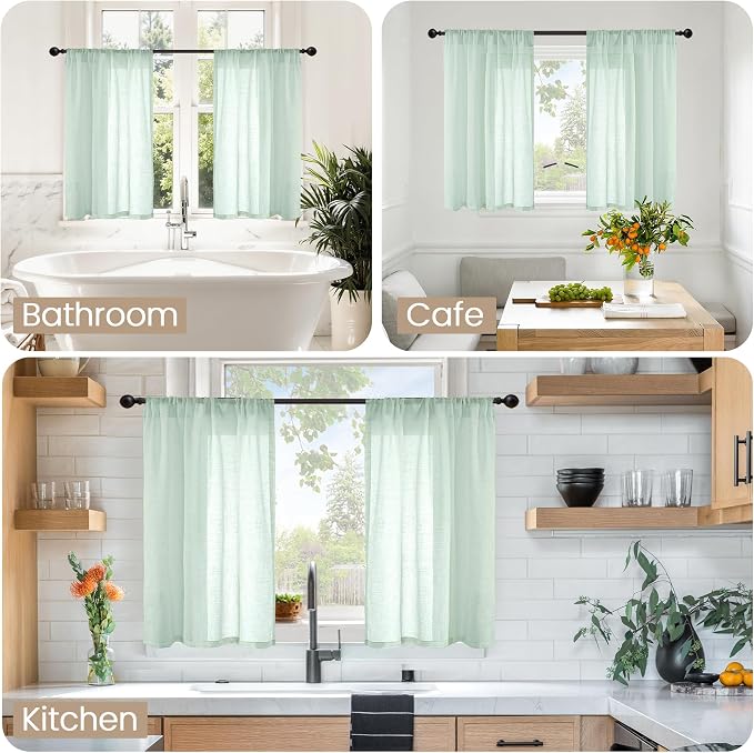 BGment Light Green Linen Curtains 45 Inch Length - Image 2