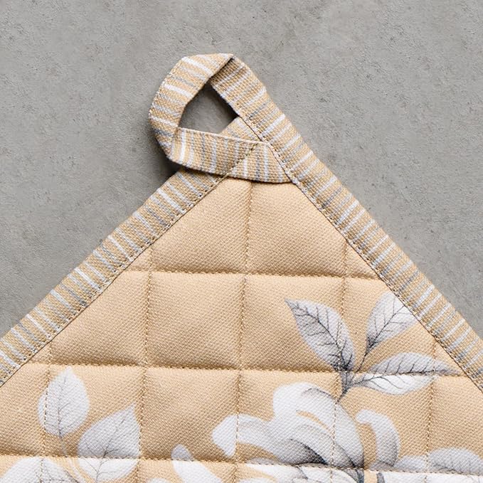 Maison d' Hermine Pot Holders 100% Cotton Heat Resistant Potholders 8" x 8" Hot Pads with Loop BBQ, Cooking, Baking, Grilling, Kitchen, Handling Hot Pans (Pack of 1, Pretty Autumn)