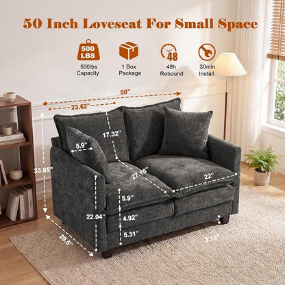 Loveseat Sofa Cloud Sofa Couch 50'', Modern Loveseats 2 Seat Couch 27" Deep Seat - Image 2