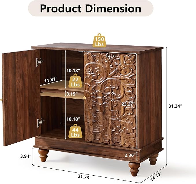 weselon Accent Cabinet Set of 2, Farmhouse Carved Storage Sideboard Buffet - Image 2