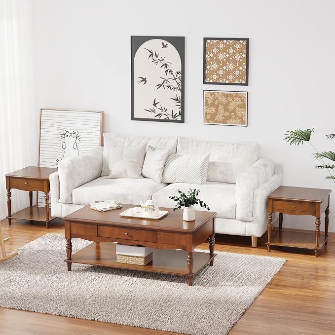 Mid-Century Modern Living Room Coffee Table Set, 3-Piece Solid Wood Living Room by MIAUWUUFHOME