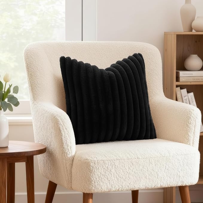 decorUhome Fall Faux Fur Throw Pillow Covers 22x22 Set of 2 Black | Decorative - Image 4