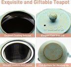 30.4oz Small Cast Iron Tea Kettle,SECHUDO Tea Pot Coated with Enameled Interior for Loose Tea, Cute Cast Iron Teapot with Stainless Steel Infuser for Stovetop Safe (900ml)