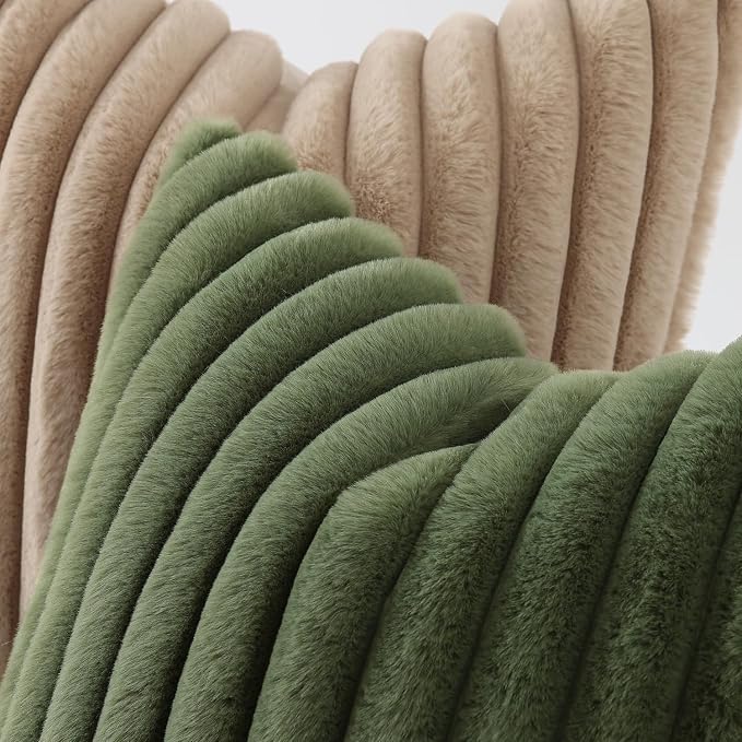 decorUhome Fall Faux Fur Throw Pillow Covers 18x18 Set of 2 Olive Green | - Image 3