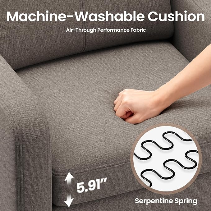 Accent Chair for Living Room Modern Linen Upholstered Armchair Side Wooden - Image 7