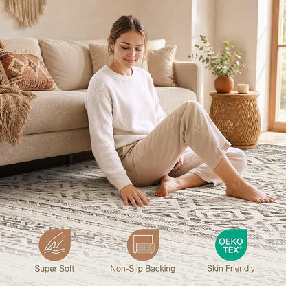cotiled Boho 10x12 Area Rug for Living Room: Large Moroccan Washable Rug | - Image 3