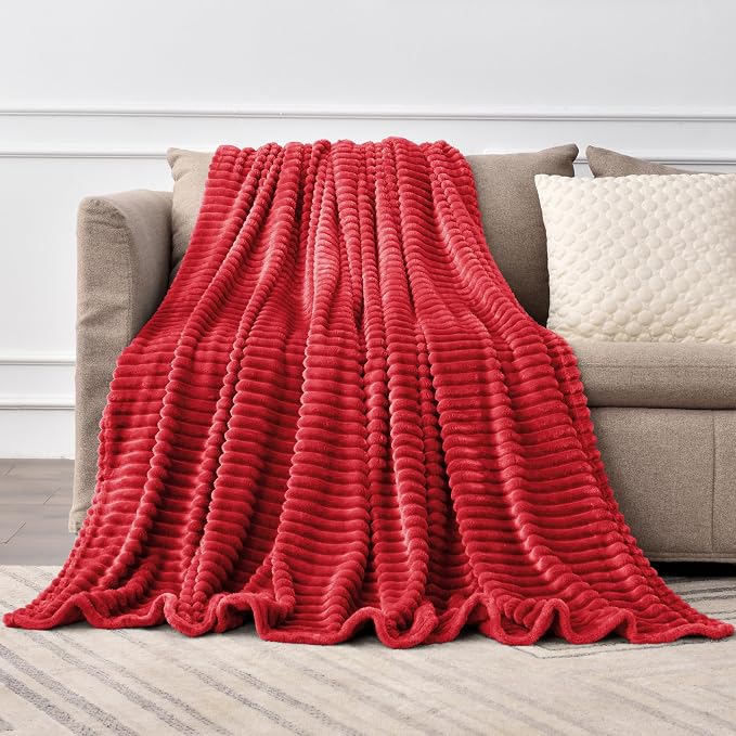 BEDELITE 3D Ribbed Jacquard Red Blankets Queen Size - Image 8