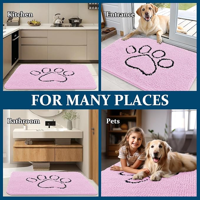 OLANLY Dog Door Mat for Muddy Paws 30x20, Paw Print Design Chenille Mud Mat | - Image 8