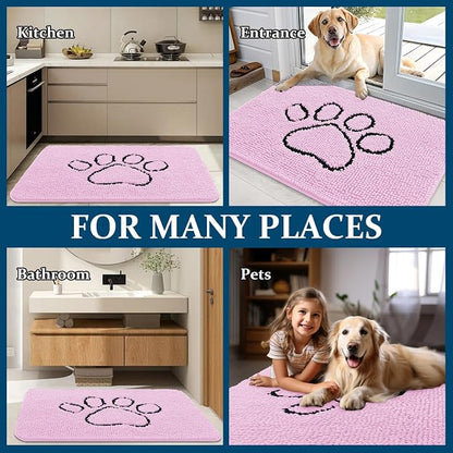OLANLY Dog Door Mat for Muddy Paws 30x20, Paw Print Design Chenille Mud Mat | - Image 8