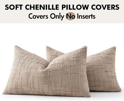 MIULEE Chenille Textured Lumbar Throw Pillow Covers Oatmeal 12x20 Set of 2 | - Image 7