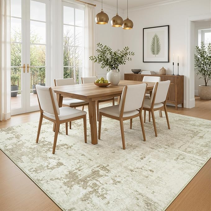 Rugflix 8x10 Area Rugs for Living Room, Washable Linen Beige Large Rug | - Image 3