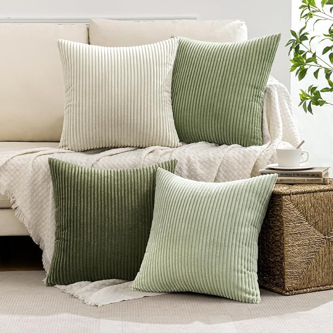 MIULEE Soft Corduroy Decorative Throw Pillow Covers Light Green 24x24 | Set of 4 - Image 6
