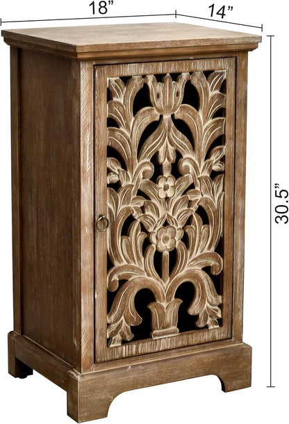 eHemco Vintage Hollow Carved Door End Table, Storage Cabinet - Image 3