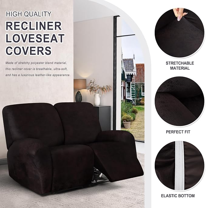 ANARACHON Leather Look Loveseat Recliner Cover, 6-Pieces Stretch Dual Recliner - Image 4