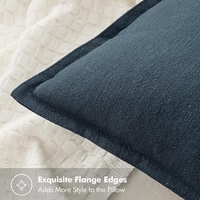MIULEE Decorative Linen Euro Sham Pillow Covers 24x24 Deep Blue | Boho - Image 2