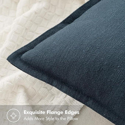 MIULEE Decorative Linen Euro Sham Pillow Covers 24x24 Deep Blue | Boho - Image 2