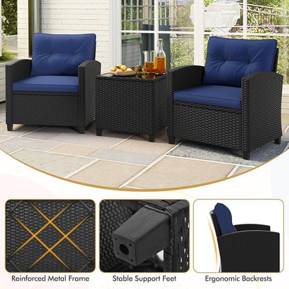 HAPPYGRILL 3 Pieces Wicker Patio Conversation Set, PE Rattan Bistro Sofa Set - Image 7