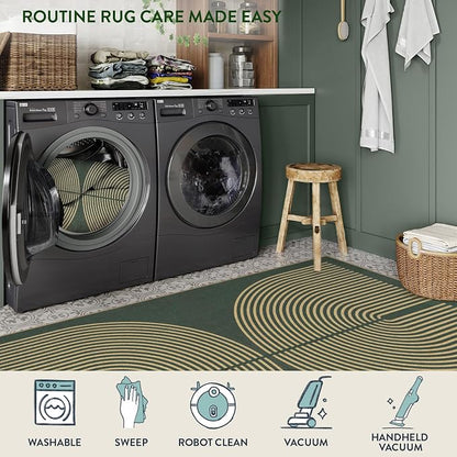 Lahome Modern Rainbow Green Entryway Rug, 3x5 Washable Outdoor Porch Rug | Non - Image 5