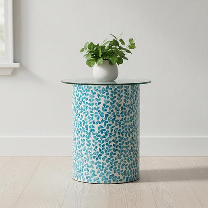 PEMAR Mother of Pearl Inlaid Cylinder Drum End Table Nacre Capiz Shell Side - Image 11