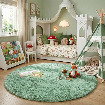 Amdrebio Sage Green Shag Round Circle Area Rug 6Ft - Image 7