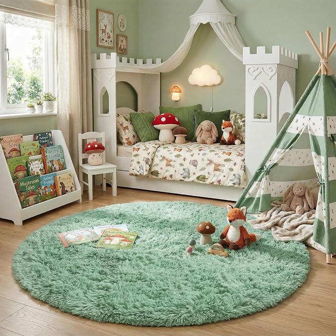 Amdrebio Sage Green Fluffy Round Circle Area Rug 5Ft - Image 7