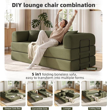 79in Convertible Sofa Bed, Corduroy Boneless Couch Bed, Futon Sleeper Sofa Pull - Image 3