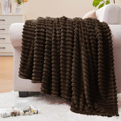 BEDELITE 3D Ribbed Dark Brown Fleece Throw Blanket by BEDELITE