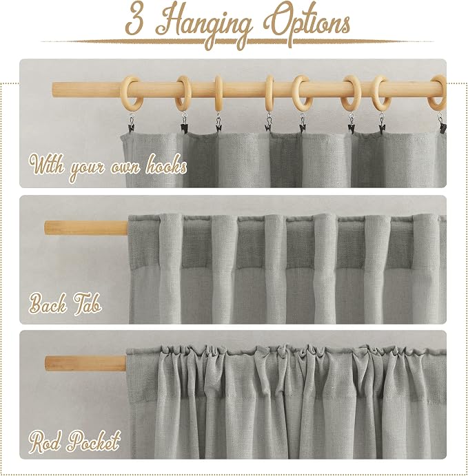 NICETOWN Linen Gray Curtains 84 inches Length 2 Panels Set, Rod Pocket & Back - Image 2