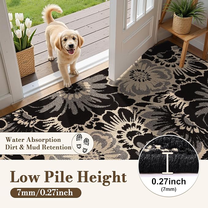 Findosom Washable Area Rug 5x7, Non Slip High-Low Textured Floral Rugs - Image 3