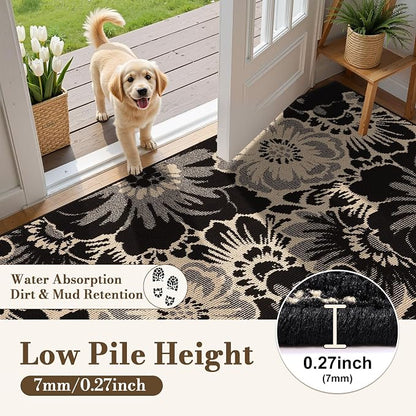 Findosom Washable Area Rug 4x6, Non Slip High-Low Textured Floral Rugs - Image 3