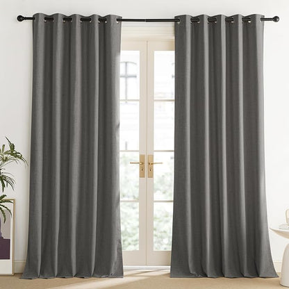 NICETOWN Grizzle Gray Vintage Linen 100% Blackout Curtains - Image 2