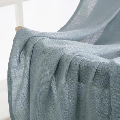 MIULEE Dusty Blue Linen Curtains 52x54 Inch 2 Panel - Image 6