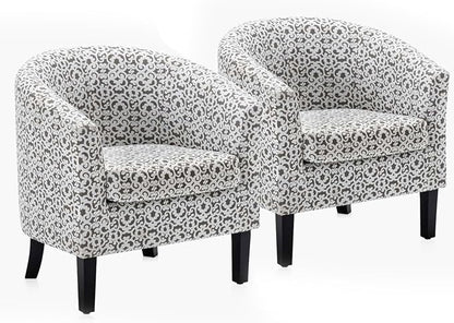 BELLEZE Accent Barrel Chair Set of 2, Linen Round Chair Club Tub Sofa Corner by BELLEZE