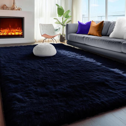Navy Blue Rug 4x6, Fluffy Dark Blue Rugs - Image 7