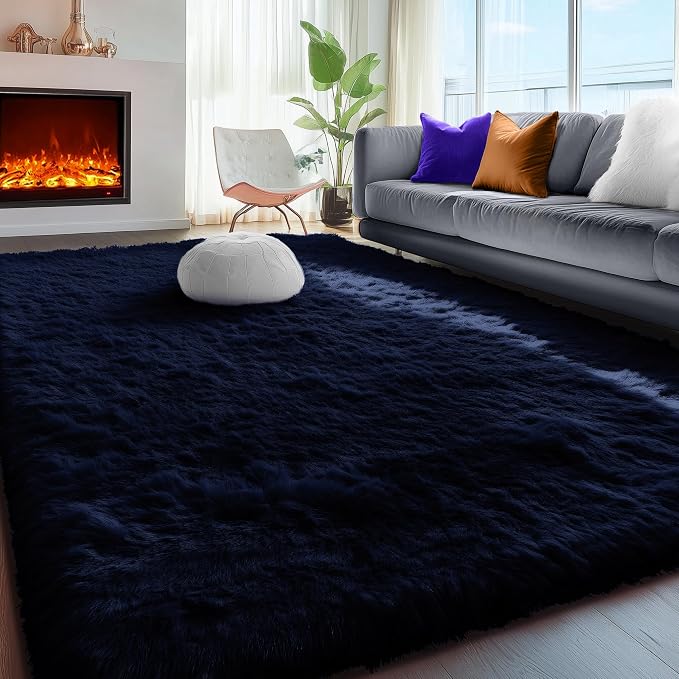 Dark Navy Blue Rugs for Living Room 5x8 Ft, Plush Area Rugs for Bedroom | by PAGISOFE