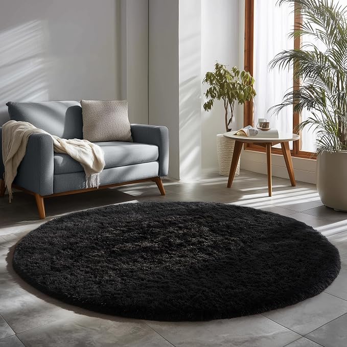 Amdrebio Black Shag Round Circle Rug 5Ft - Image 8