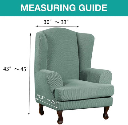 Turquoize Wingback Chair Covers 2 Piece Wing Chair Slipcover Stretch Slipcovers - Image 5