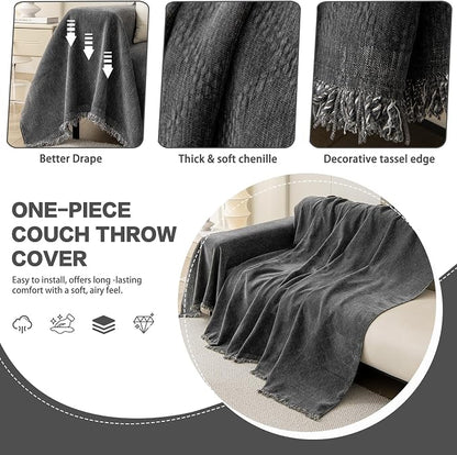 DREAMINGO Modern Chenille Couch Cover Blanket Washable Sofa Covers - Image 3
