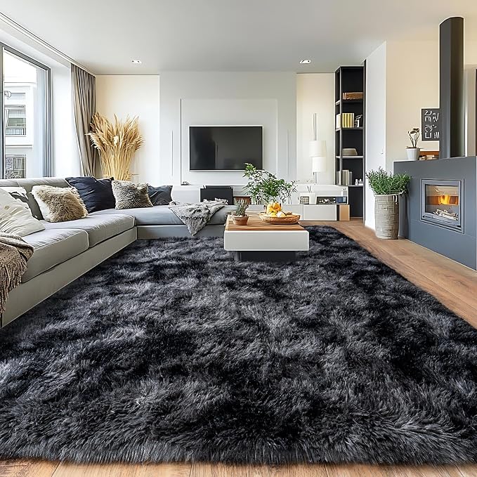 Pionblank Large Area Rug for Living Room 10x14, Fluffy Shag Rug, Dark Grey | by PIONBLANK