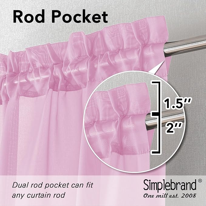 Simplebrand Pink Sheer Curtains 96 Inches Long, Light Filtering Rod Pocket - Image 2