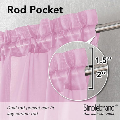 Simplebrand Pink Sheer Curtains 96 Inches Long, Light Filtering Rod Pocket - Image 2