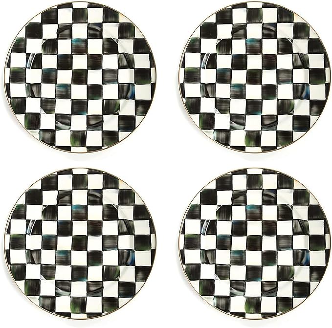MACKENZIE-CHILDS Enamel Charger Plate, Charger Decoration for Dinner Plates or Home Decor, 12 Inches, Black-and-White Courtly Check, Set of 4