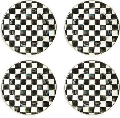 MACKENZIE-CHILDS Enamel Charger Plate, Charger Decoration for Dinner Plates or Home Decor, 12 Inches, Black-and-White Courtly Check, Set of 4