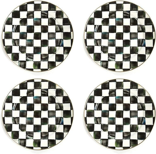 MACKENZIE-CHILDS Enamel Charger Plate, Charger Decoration for Dinner Plates or Home Decor, 12 Inches, Black-and-White Courtly Check, Set of 4