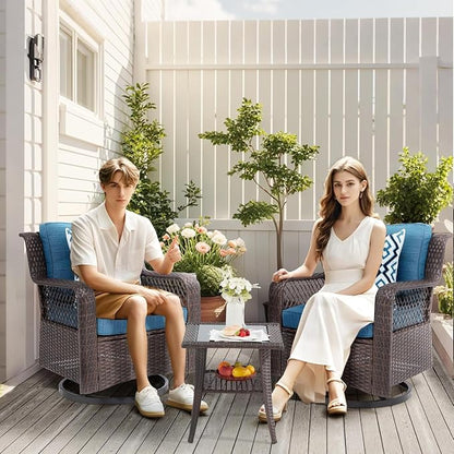 3 Pieces Patio Swivel Chairs, Wicker Patio Conversation Sets - Image 5