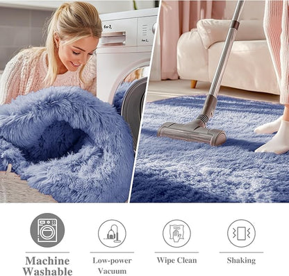 OLANLY Denim Blue Round Rugs for Bedroom - Image 3