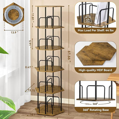 SUNMORY 5 Tier Rotating Bookshelf Tower, Revolving 360 ° Spinning Bookcase - Image 2