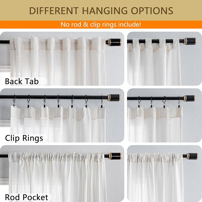 MYSKY HOME Natural Linen White Curtains 84 Inches Long, Semi Sheer Soft Cotton - Image 2