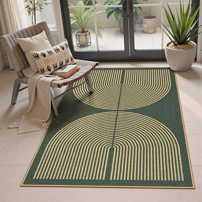 Lahome Modern Rainbow Green Entryway Rug, 3x5 Washable Outdoor Porch Rug | Non by Lahome