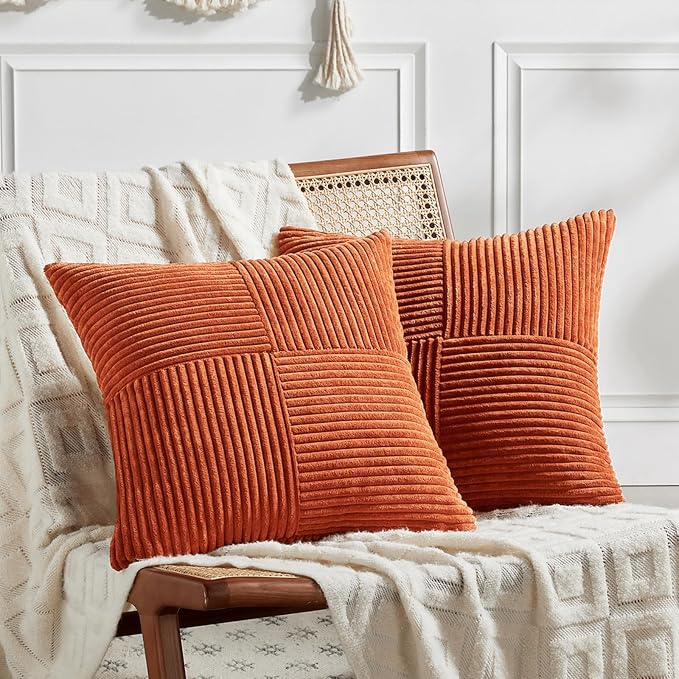 Fancy Homi Set of 2 Burnt Orange Decorative Throw Pillow Covers 16x16 Inch by Fancy+Homi